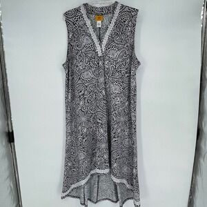 Ruby Rd Womens XL Black White Paisley Floral High-Low Sleeveless Lace Trim Dress